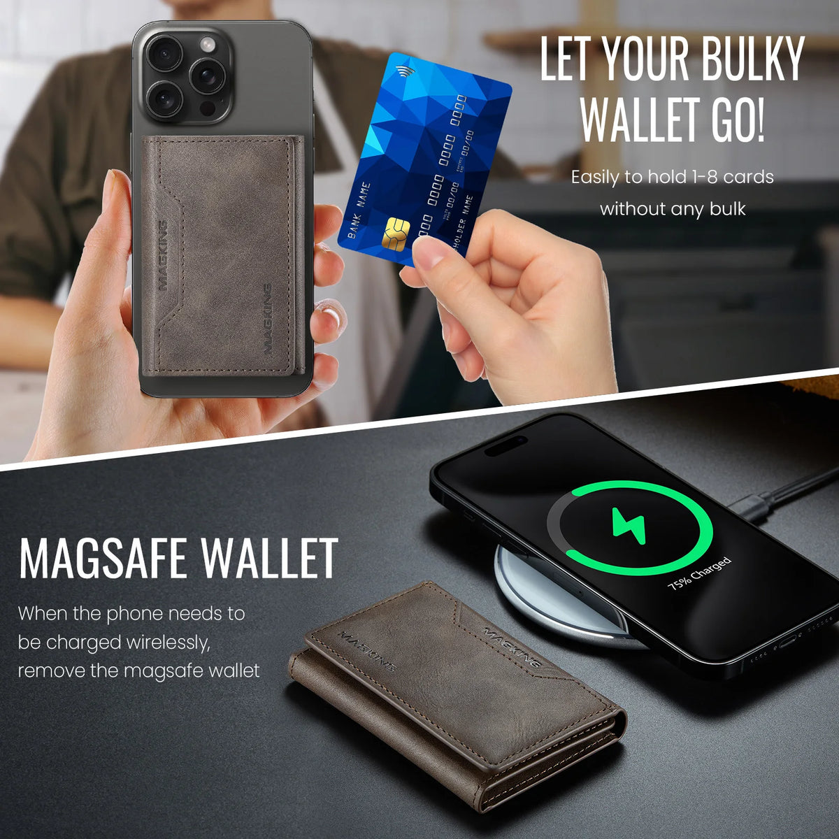 For IPhone 12 13 14 15 16 17 18 Pro Max For Magsafe Leather Wallet Magnetic Cellphone Card Holder Bank Card Strong Magnet Case
