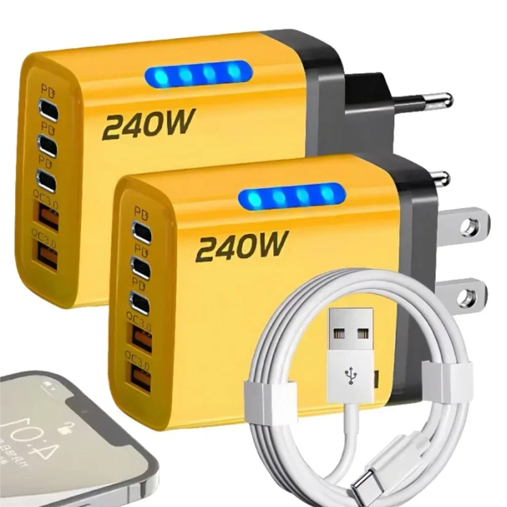 5 in 1 GaN Desktop Charger 240W Fast Charging Adapter 10A USB To TypeC Cable 3PD 2 USB Charger For IPhone 16 15pro Laptop 2026