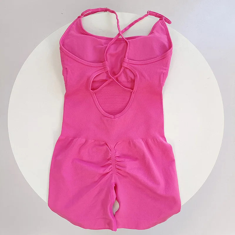 Women's Yoga Jumpsuit, Sexy One-Piece Fitness Romper with Strap, Tummy Control & Padded Sports Bra for Workout