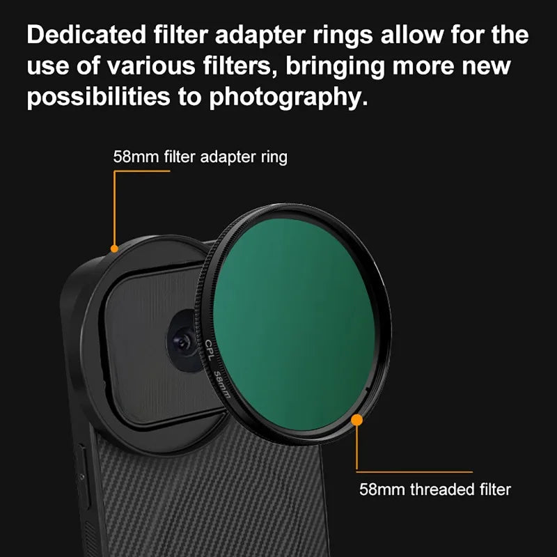 4 in 1 58mm Filter Set for iPhone 17 Pro/Pro Max With Universal CPL UV ND8 Starling Filter Magnetic Wireless Charging Phone Case