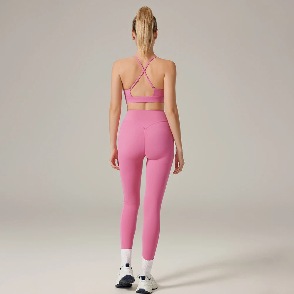 2 Piece Fitness Sets for Women Padded Push Up Sports Bra Booty Leggings with Pockets Yoga Gym Outfits Workout Sets Female