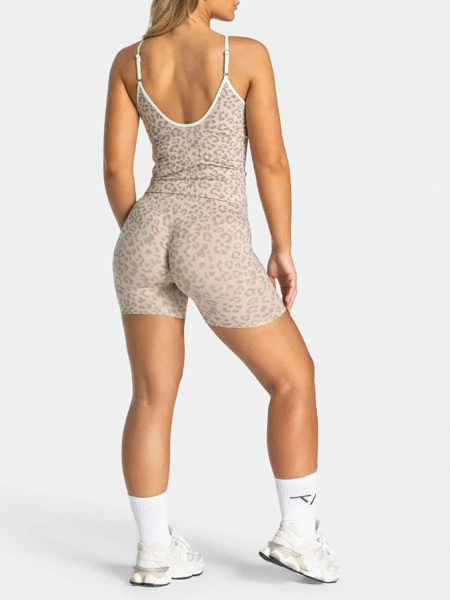 Leopard Print Yoga Set Women: 2 Piece High Waist Shorts & Tank Top, Soft Stretch Quick Dry Gym Fitness Activewear