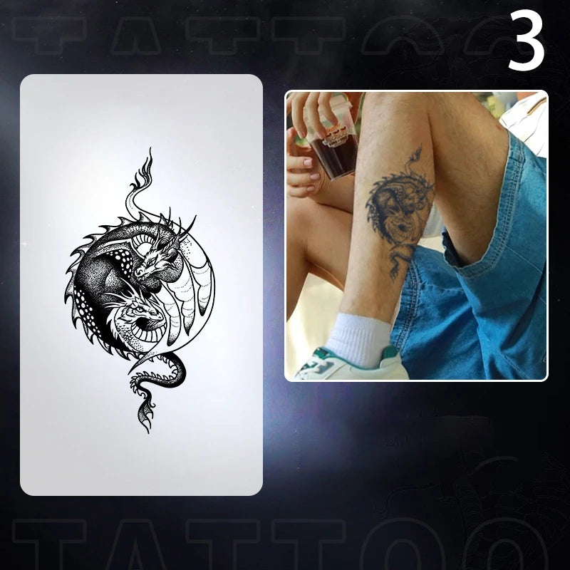 1pc Dragon Tattoo Sticker Realistic Dragon Fake Tattoo Stickers For Men Boys Kids 3D Dragon Temporary Tattoos Washable Tattoos