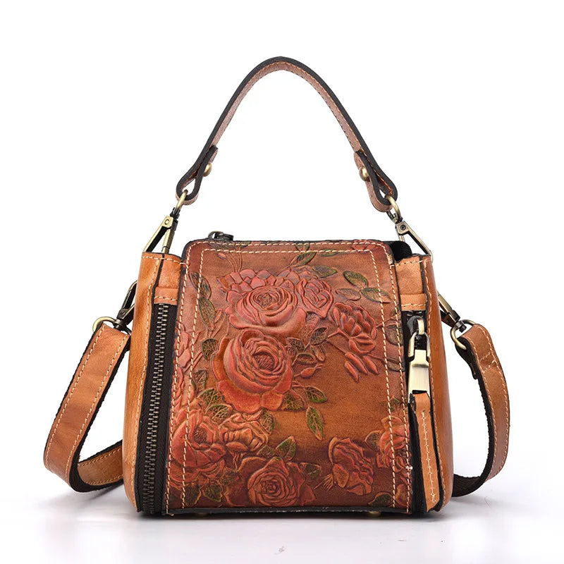 High Quality Natural Skin Cross Body Tote Purse Handbag Luxury Floral Women Messenger Shoulder Top Handle Genuine Leather Bags