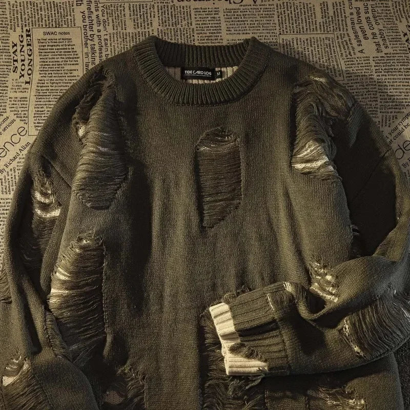 American New Retro Hole Fake Two Sweaters For Men And Women Y2k Streetwear High Street Fashion Punk Style Loose Casual Sweater