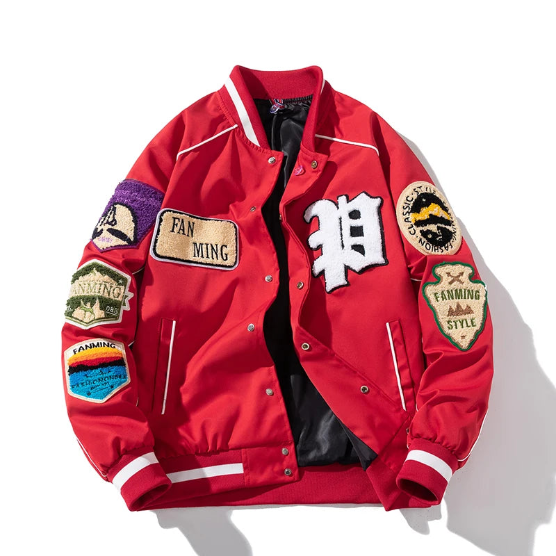 Winter Varsity Jacket Men Women Letter Badge American Baseball Jacket Street Fashion Hip Hop Coat Youth Couple Clothes Blue Red