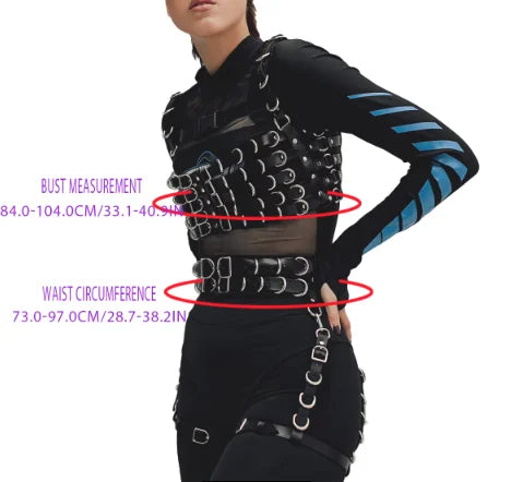 Harness PU Leather Metal Ring Adjustable Shoulder Strap Gothic Chest Belt Set Punk Accessory For Rave Party Dating Festival