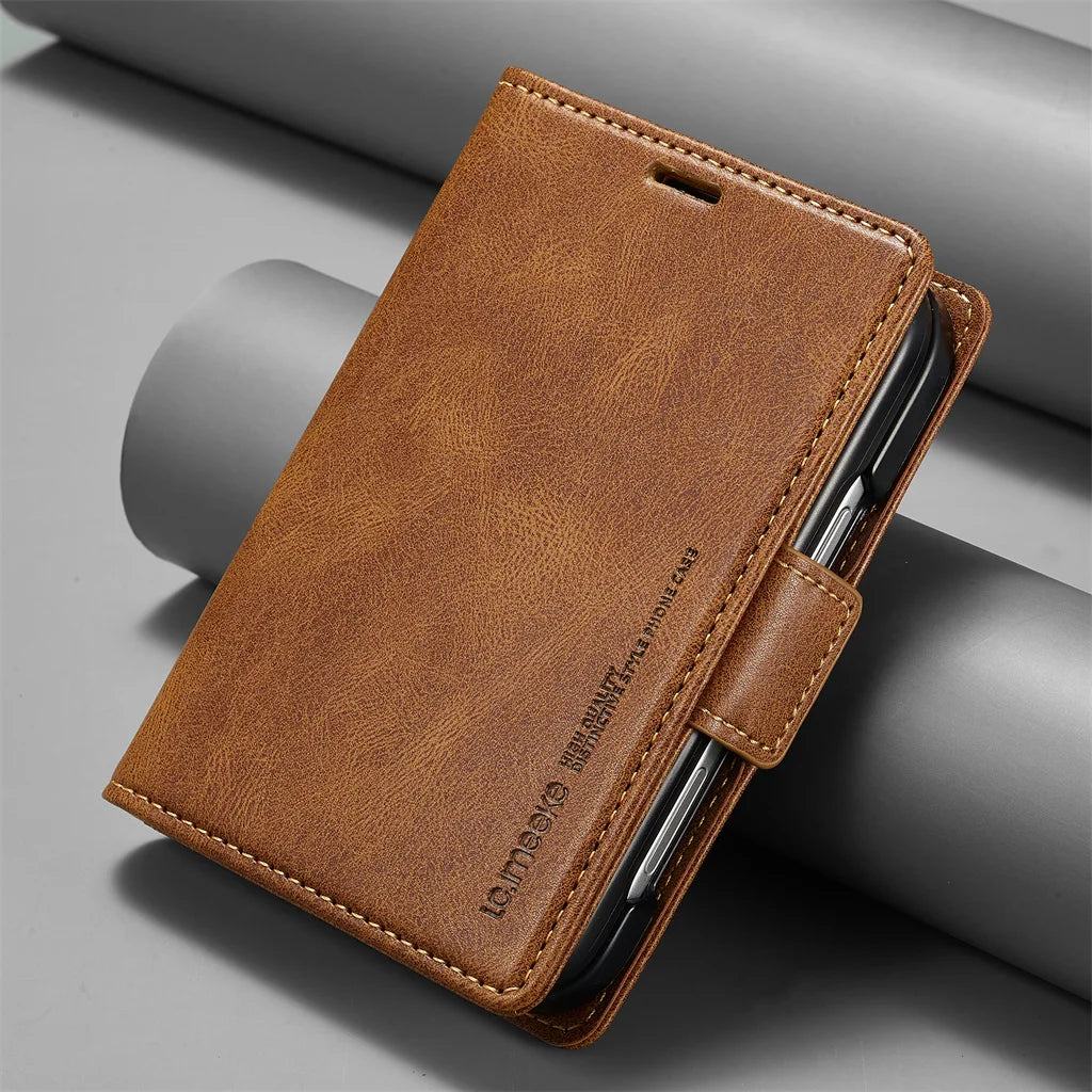 Business Leather Wallet Phone Case For Apple iPhone Duo RFID Blocking Credit Card Holder Hinge Protective Shockproof Full Cover