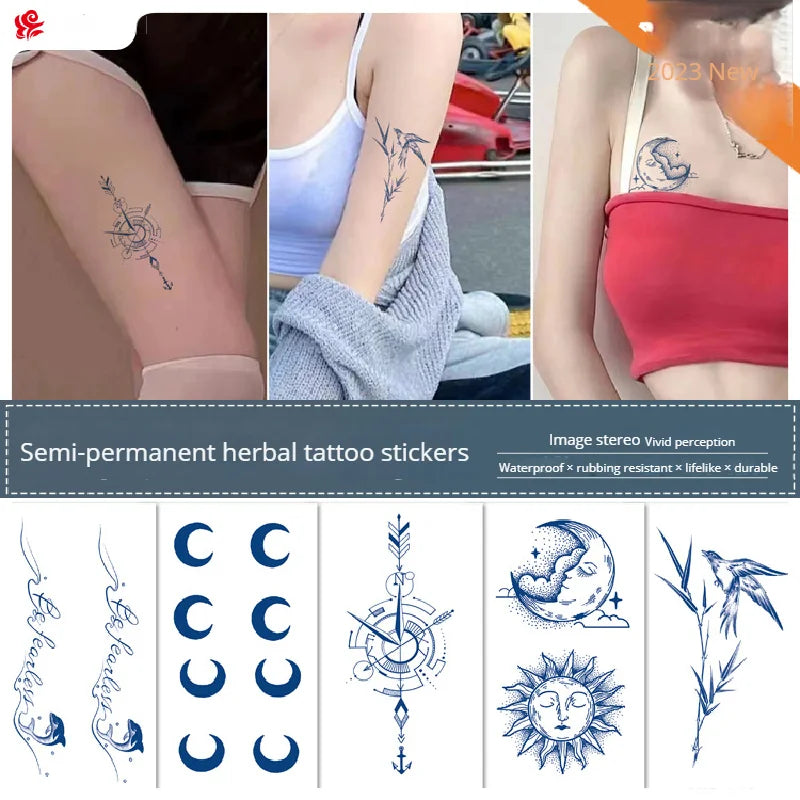 New Herbal Juice Tattoo Cute Flower Small Fresh Flower Semi Permanent Ins Temporary Tattoos Sticker size: 70*120mm