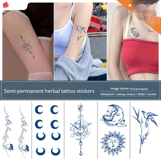 New Herbal Juice Tattoo Cute Flower Small Fresh Flower Semi Permanent Ins Temporary Tattoos Sticker size: 70*120mm