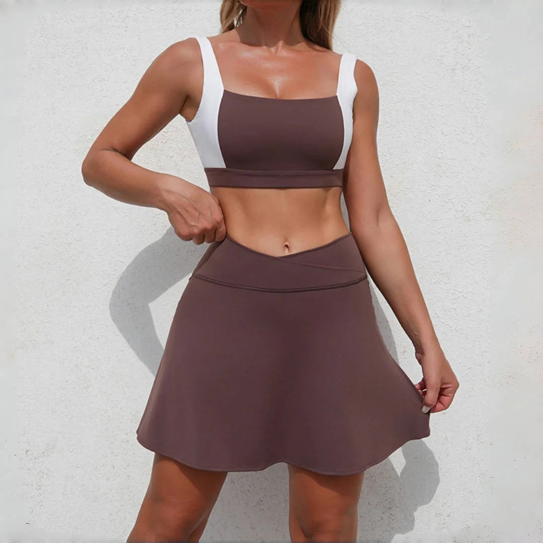 Yoga Sets Fitness Sports High Waist Peach Hip Backless Leggings Sports Bra Women's Tight Quick Dry Running Gym Short Skirt Set