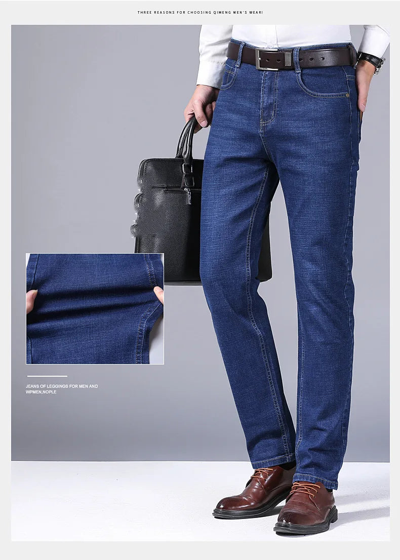 Men Fashion Straight Jeans Men New Stretch Slim Fit Pants Comfortable Soft Business Denim Trousers Male Brand Clothing