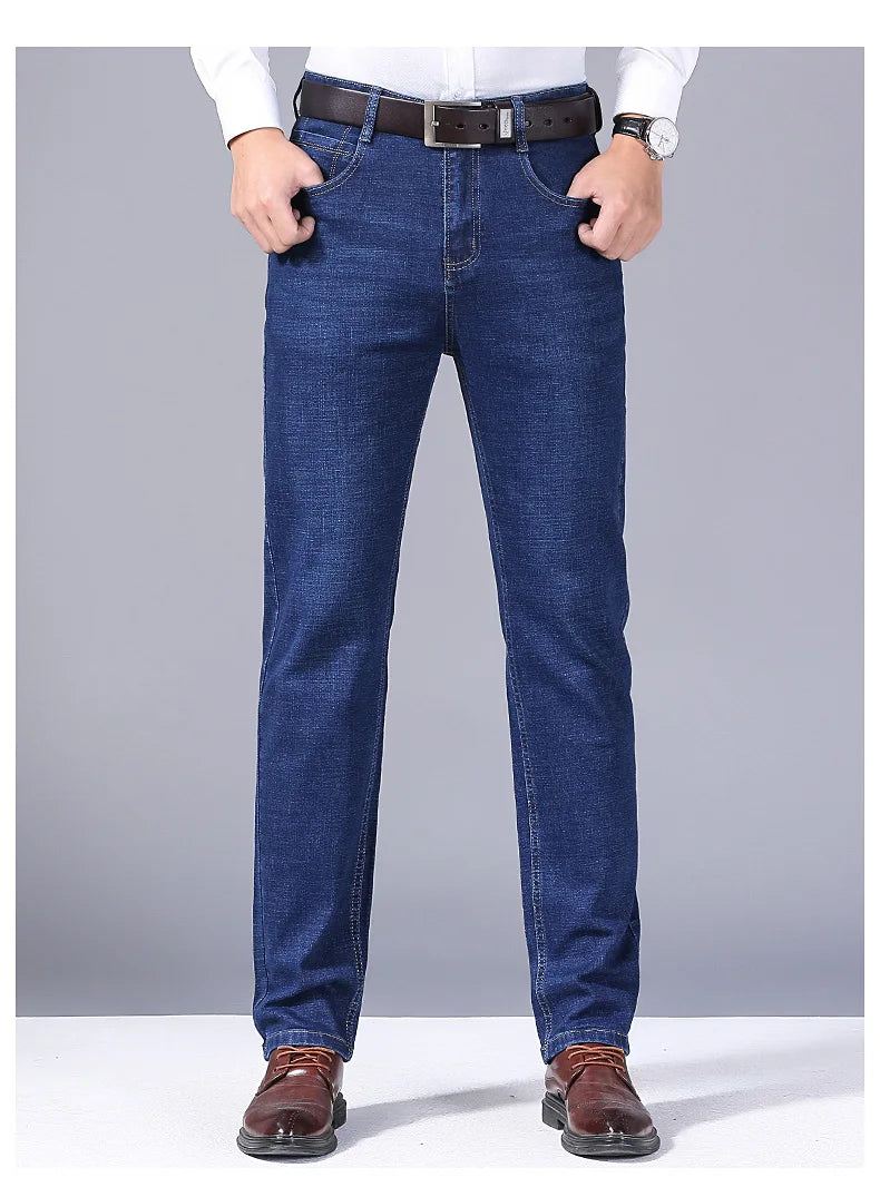 Men Fashion Straight Jeans Men New Stretch Slim Fit Pants Comfortable Soft Business Denim Trousers Male Brand Clothing