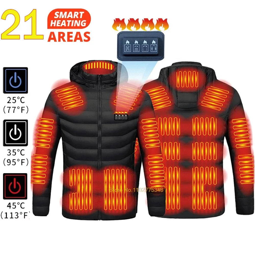21 Areas USB Electric Heated Jacket Men Women Heated Jacket Winter Clothing Snowfield Camping Hiking Apparel Thermal Down Jacket