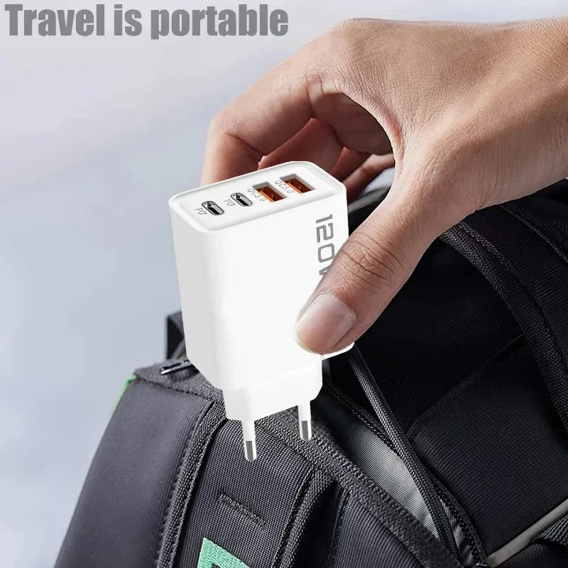 New 120W 4 Port USB Type C Charger Fast Charging Data Cable USB Phone Charger Adapter For Samsung iPhone Huawei Wall Charger