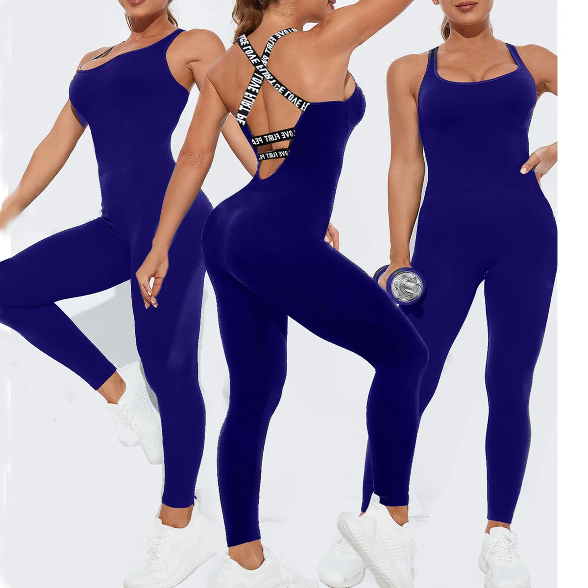 Women Letter Print Criss Cross Back Jumpsuit Hollow Back High Waist Hip Lifting One Piece Yoga Bodysuit Sleeveless Tight Gym Fit