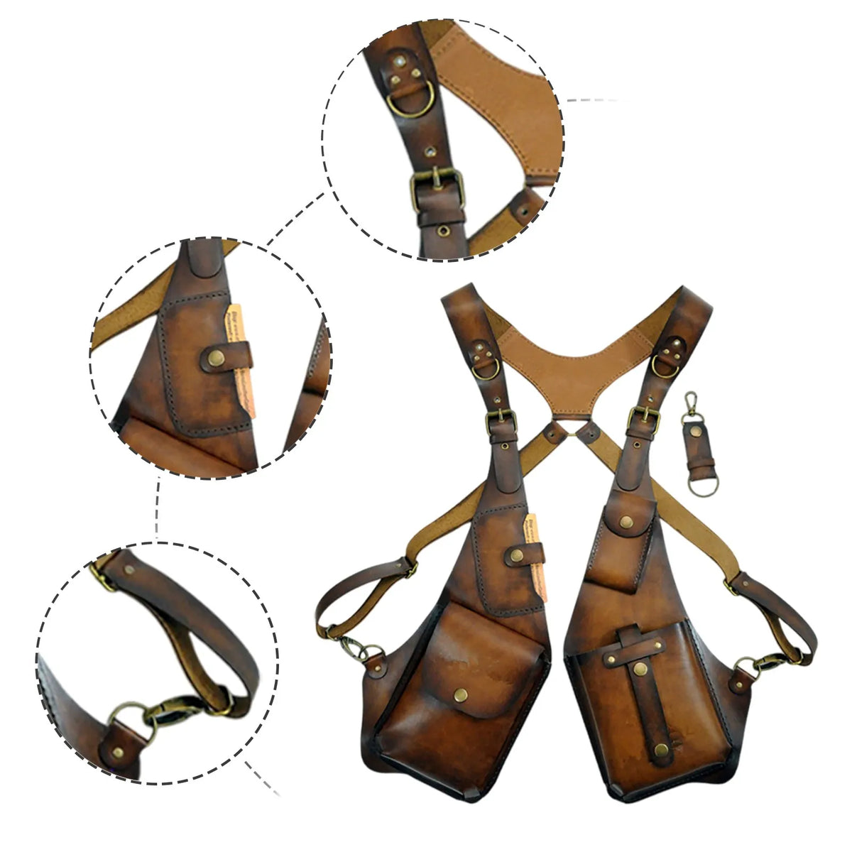 Leather Sling Gun Holster Medieval Jacket Vest Anti-theft Wallet Cosplay Motorcycle Style Phone Festival Bag Unisex Suit Clothes
