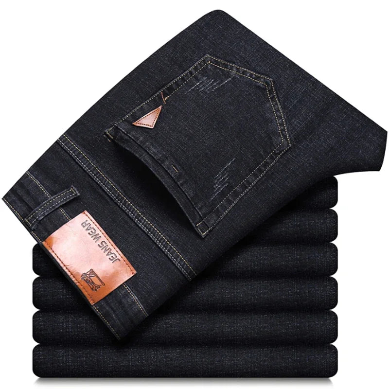 Men Fashion Straight Jeans Men New Stretch Slim Fit Pants Comfortable Soft Business Denim Trousers Male Brand Clothing
