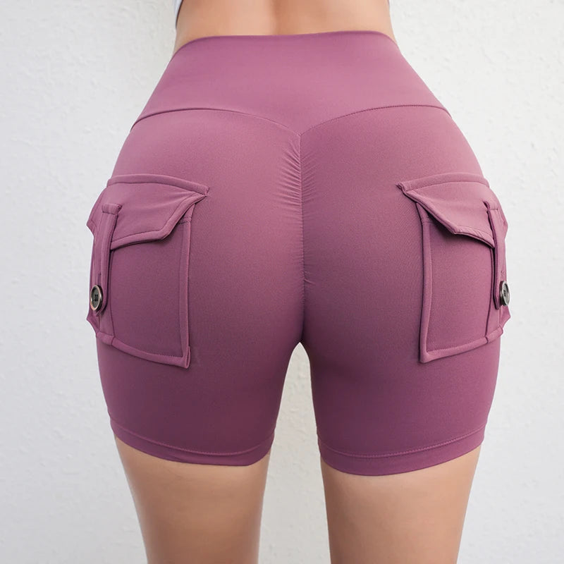 New Workout Fitness Training High Waist Scrunch Butt Seamless Sports Yoga Biker Shorts With Pocket For Women