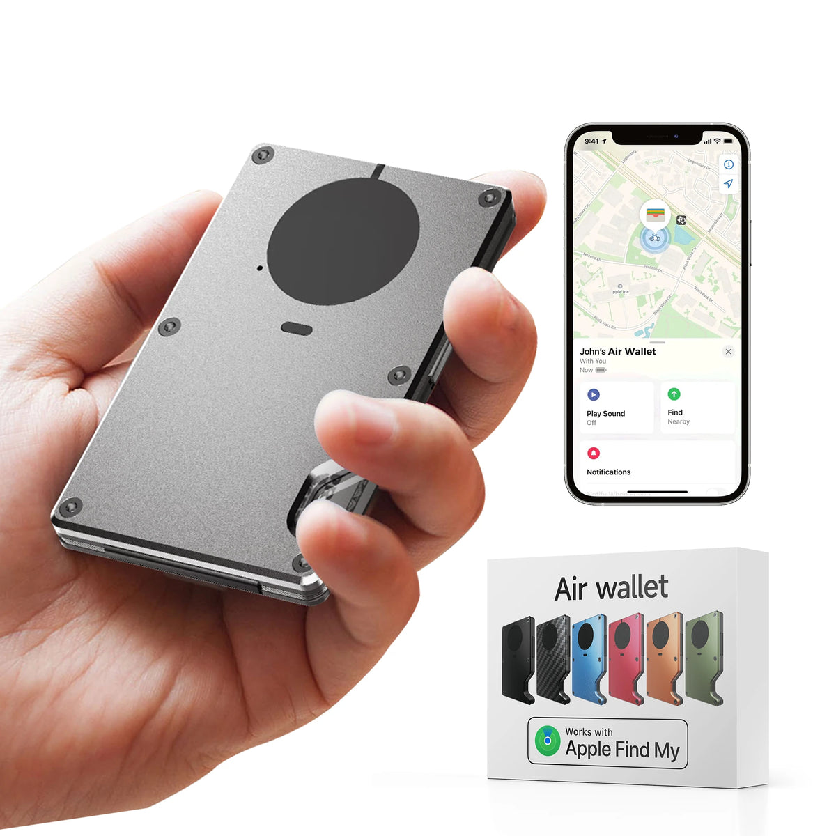 Wallet With Built In Airtag Chip, Rfid Blocking Credit Card Holder, Slim Wallet For Men, Compatible With Apple Find My ios Only