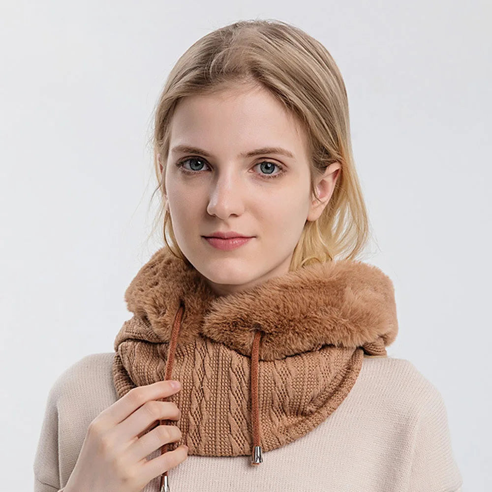 Winter Warm Beanie Hats Mask Scarf Ring Balaclava Hooded Pullover Knitted Hat One Piece Drawstring Hooded Outdoor Keep Warm Caps