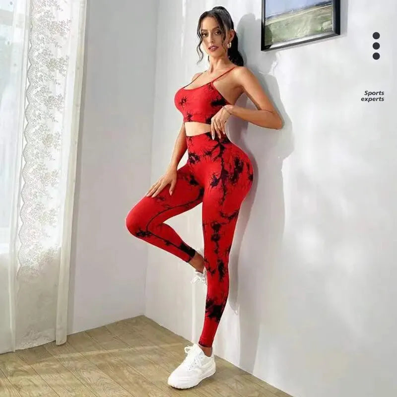 Tie Dye Yoga Damen Trainingsanzug Fitness Yoga Sets Sportbekleidung Workout BH + High Waist Leggings Gym Kleidung Nahtlose Sportanzüge