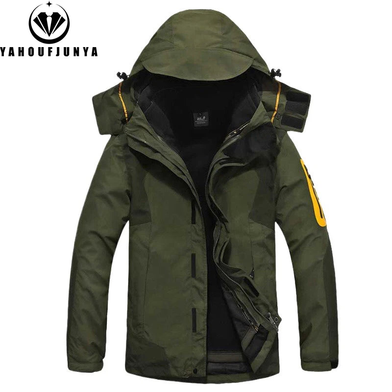 Winter Men Triple Windbreak Thick Warm Removable Hooded Jacket Men Autumn Hiking Outdoor Travel Camping Skiing Jacket Coat Male