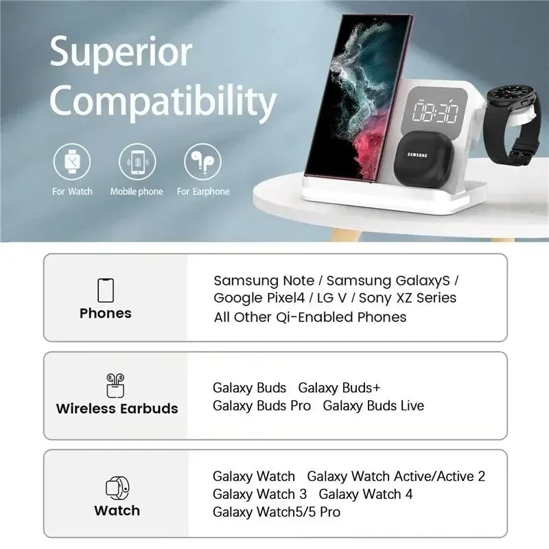 6 In 1 Wireless Charger Stand For iPhone Samsung S23 S22 Ultra Note Fold Galaxy Watch 5 4 Active Buds Fast Charging Dock Station