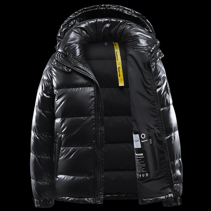 New Men's Winter Black Fashion Cold Warm Jacket Padded Thickened 90% White Duck Down Solid Color Fashion Leisure Jacket