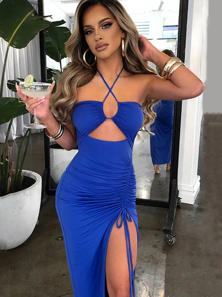 Sleeveless Sexy Female Midi Backless Dresses Slim Night Club Party Women's Dress Bodycon Vestidos Elegantes