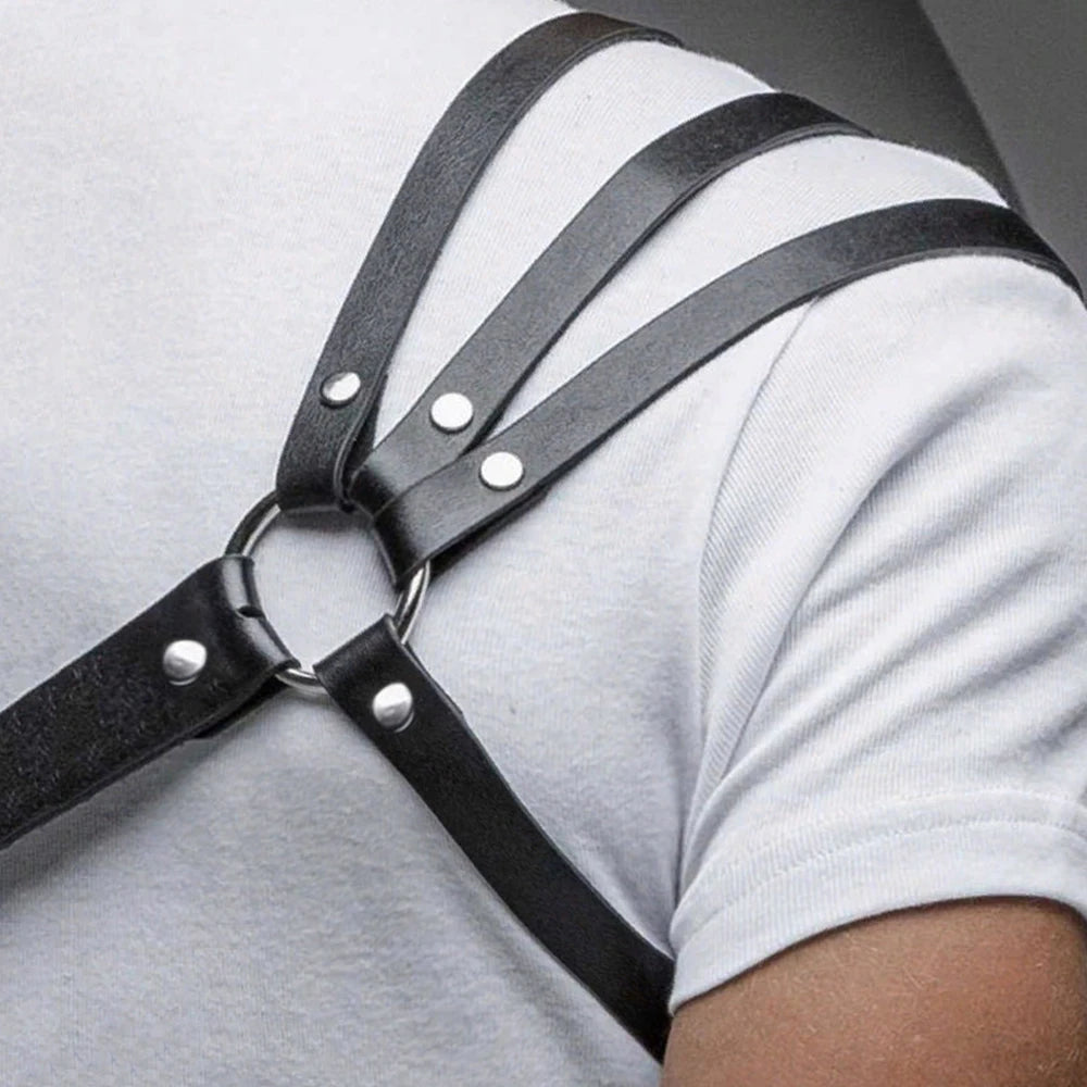 One Shoulder Men's Harness PU Leather Gay Men Chest Harness Bondage Black Leather Men Accessories Upper Erotic Body Men Harness