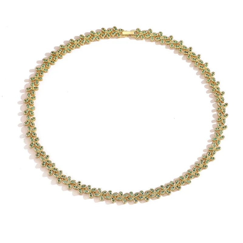 HECHENG, Four Leaf Clover Crystal Necklace, Ladies' Sparkling Zircon Luxury Bracelet, Wedding Party High-quality Gift Jewelry