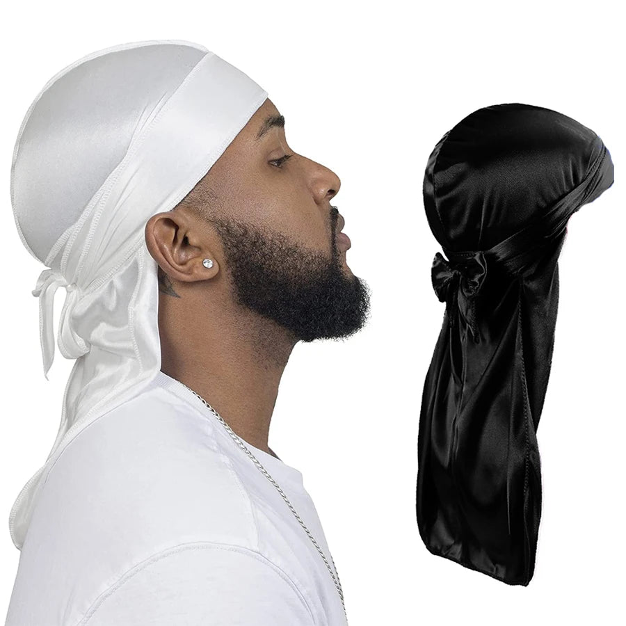 Unisex Seidige Durags Bandanas Turban Hut Perücken Doo Männer Satin Durag Biker Kopfbedeckung Stirnband Haar Zubehör Extra Lange Schwanz Du-Rag