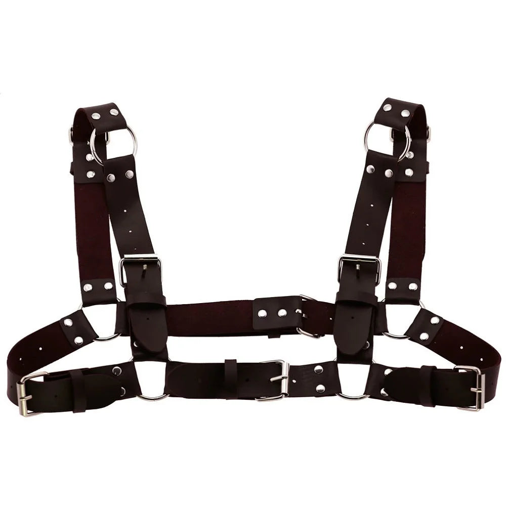 Decopunk Women Men Sexy Punk Chest Harness Adjustable Caged Metal Body Chain PU Leather Choker Statement Necklace Party Clubwear