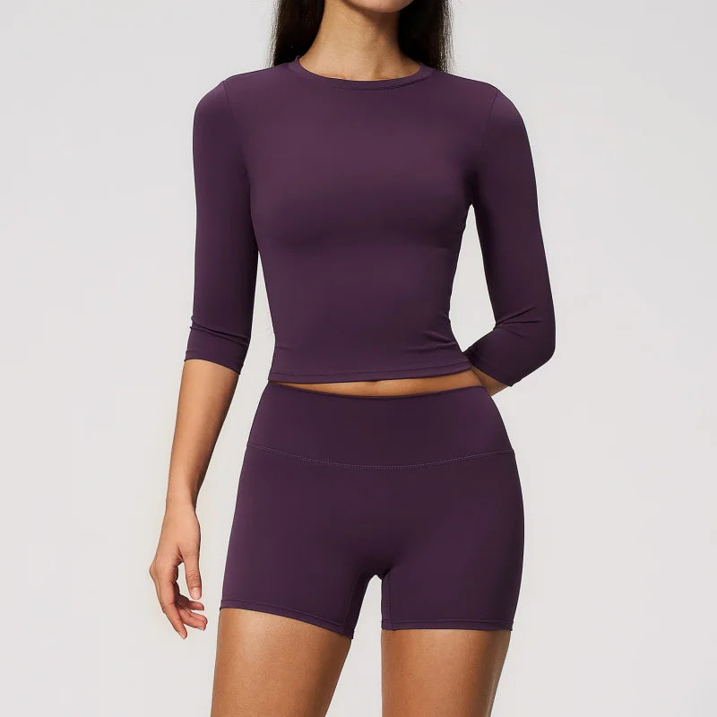 Sportswear Workout Clothes 2026 New Yoga Outfit Set For Women Slim Fit Mid Sleeve Shorts Outdoor Fitness Half Sleeve Sports Suit