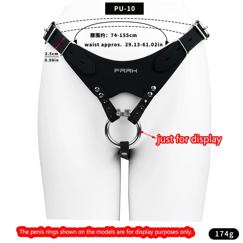 PU Leather Chastity Belt For Metal Penis Lock Cage Auxiliary Harness Belt Underwear Chastity Accessories B*SM Men S*x Toys