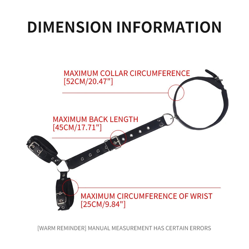 Neck to Wrist Restraints Kit Sexy Women B*SM Fetish Behind Back Handcuffs Collar Adjustable Bondage Set Couple SM Sex Game Tool