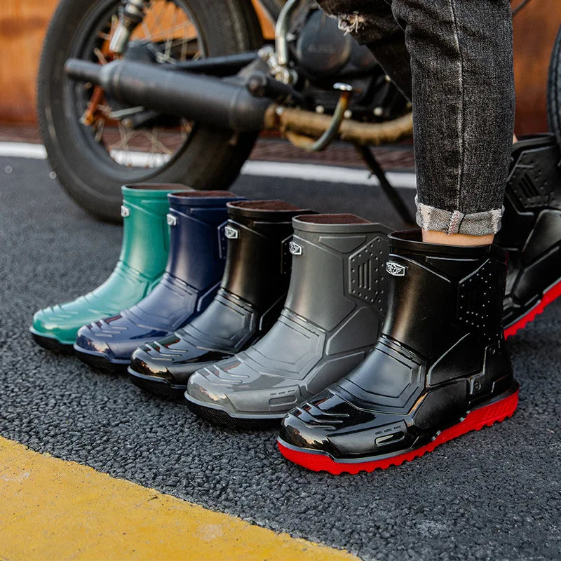 2024 Men Ankle Platform Rain Boots Spring New Fashion Nonslip Waterproof Shoes Solid Color Middle Barrel Rainboots Fishing Shoes
