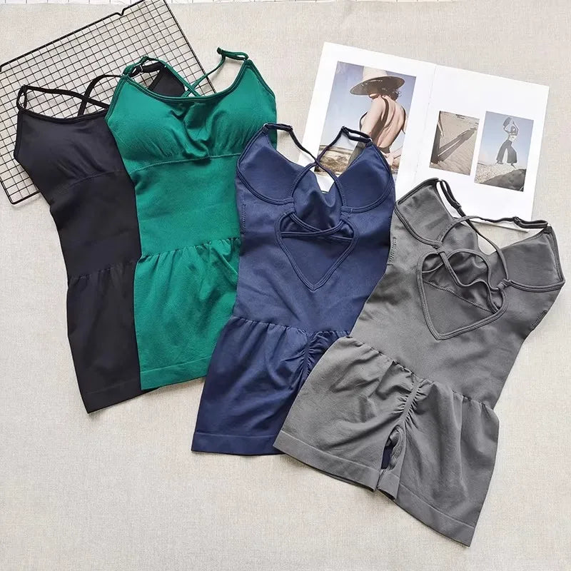 Women's Yoga Jumpsuit, Sexy One-Piece Fitness Romper with Strap, Tummy Control & Padded Sports Bra for Workout