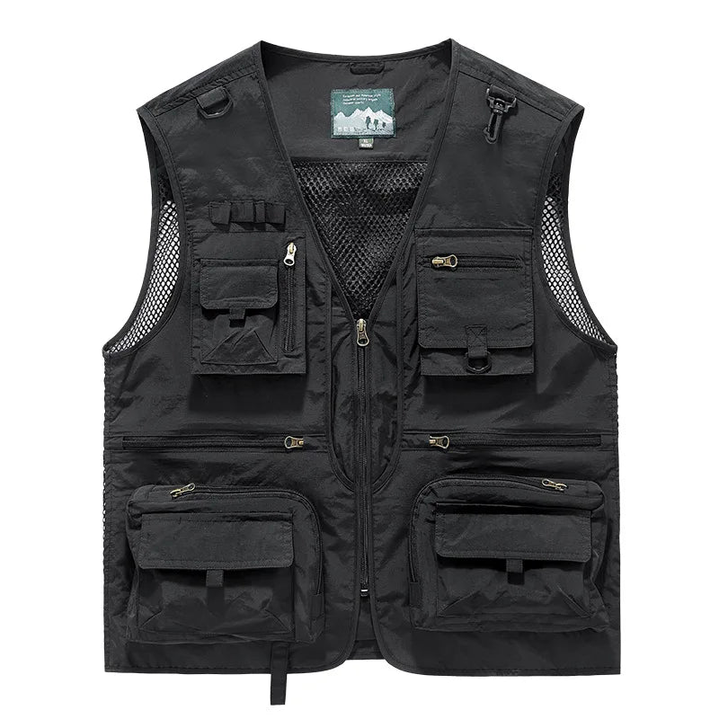 MaiDangDi V-neck Sleeveless Men's Vest Breathable Mesh Lining Mens Jacket Multi Functional Convenient Pockets for Men Clothing