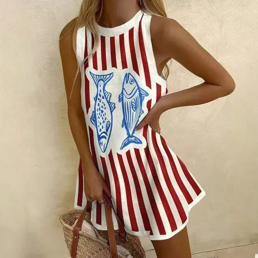 Vestidos Para Mujer Women Puzzle Print Summer Dress Sleeveless Casual Tank Top O-Neck Beach Dresses Female High Quality Clothing
