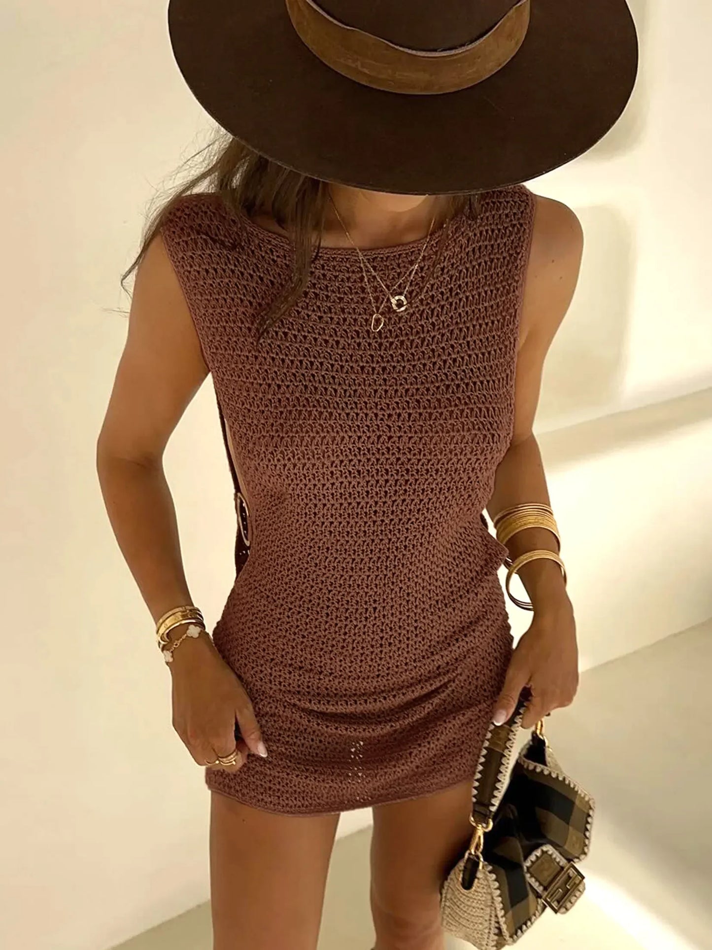Summer Sexy One Neck Cut Out Circle Decoration Corset Slim Beach Mini Dress Women Seaside Beachwear Swimwear Cover Up