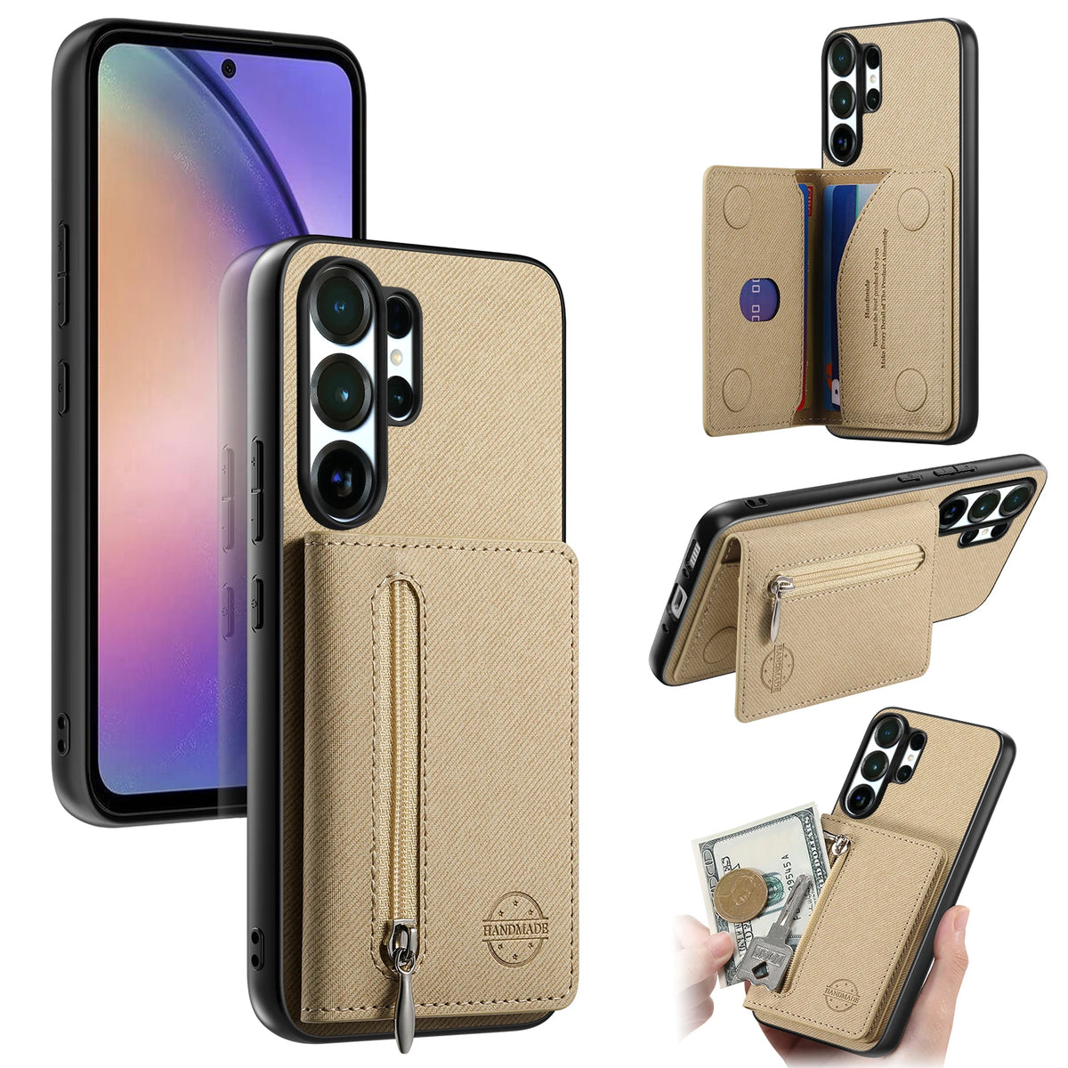 Zipper Cards Wallet Leather Phone Case For Samsung Galaxy S26 S24 S23 S22 Ultra Plus S23 S26 S25FE Purse Card Holder Stand Cover