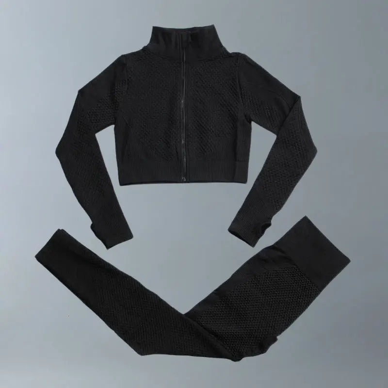 Yoga Suits Women Fitness Wear Gym Set Sports Outfits Training Exercise Workout Pants Long Sleeve Crop Top Bra Womens Tracksuits