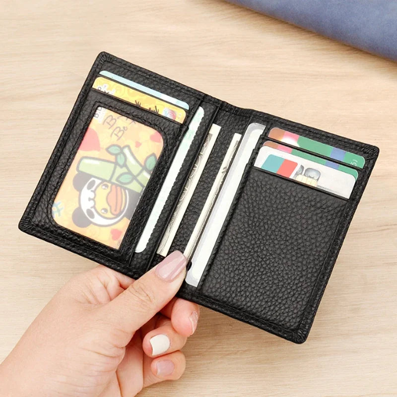 High End Busine Sle 100%Genuine Leather Men's Top Layer Cowhide Real Pickup Bag ID Photo Slot Credit Card Holder Two Fold Wallet