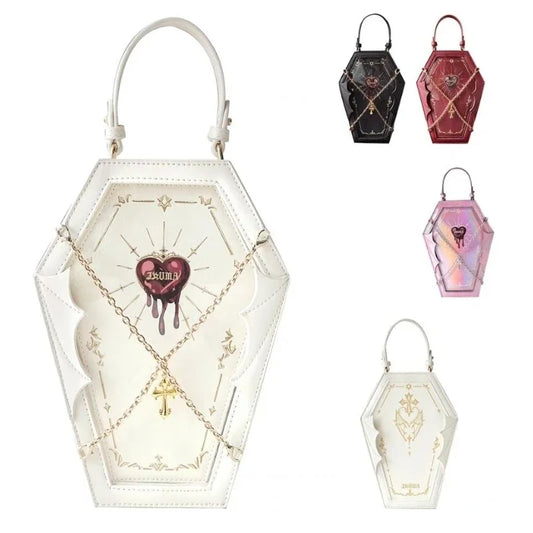 New Dark Gothic Lolita Halloween Handbag Pu Leather Chain Coffin Wings  Bag Sweet Vintage Medieval Witch Crossbody Bag