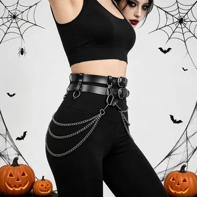 Harness PU Leather Women Punk Gothic Chain Tassel Waist Harness Adjustable Street Accessory For Daily Club Rave Party Outfit