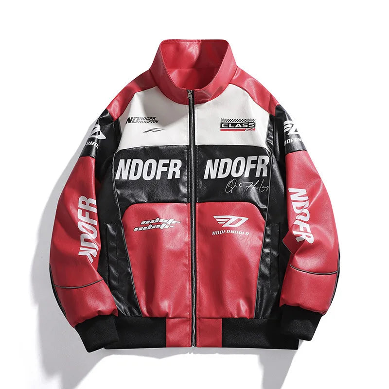 New Motorcycle PU Leather Bomber Jacket Japanese Loose Fashion Flight Jacket Large Size Men's Printed Faux Leather