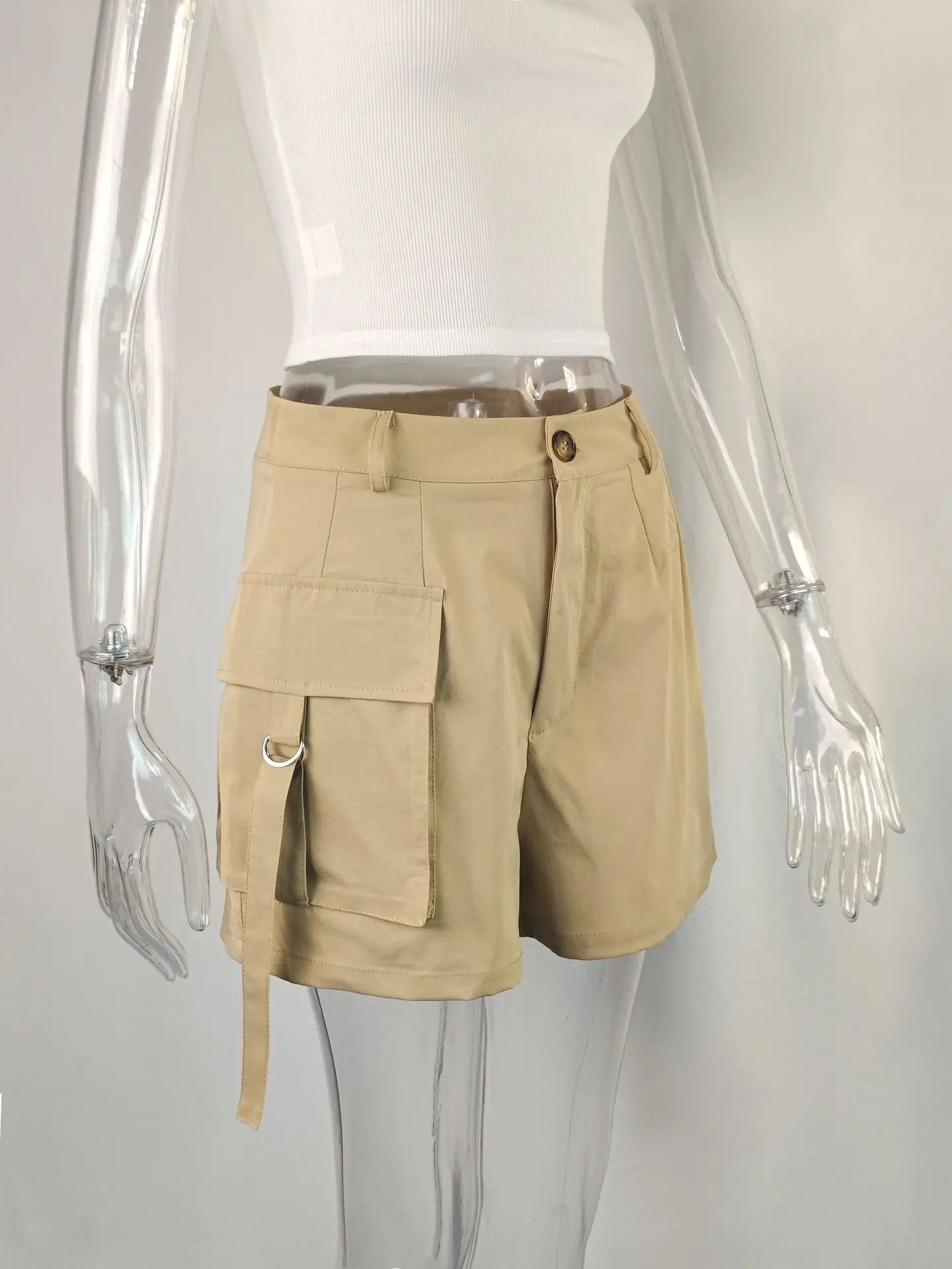 Shorts Solid Women Zipper Fly High Waist Shorts Casual Spliced Pockets Patchwork 2025 Summer Button Skinny Slim Fit Sports