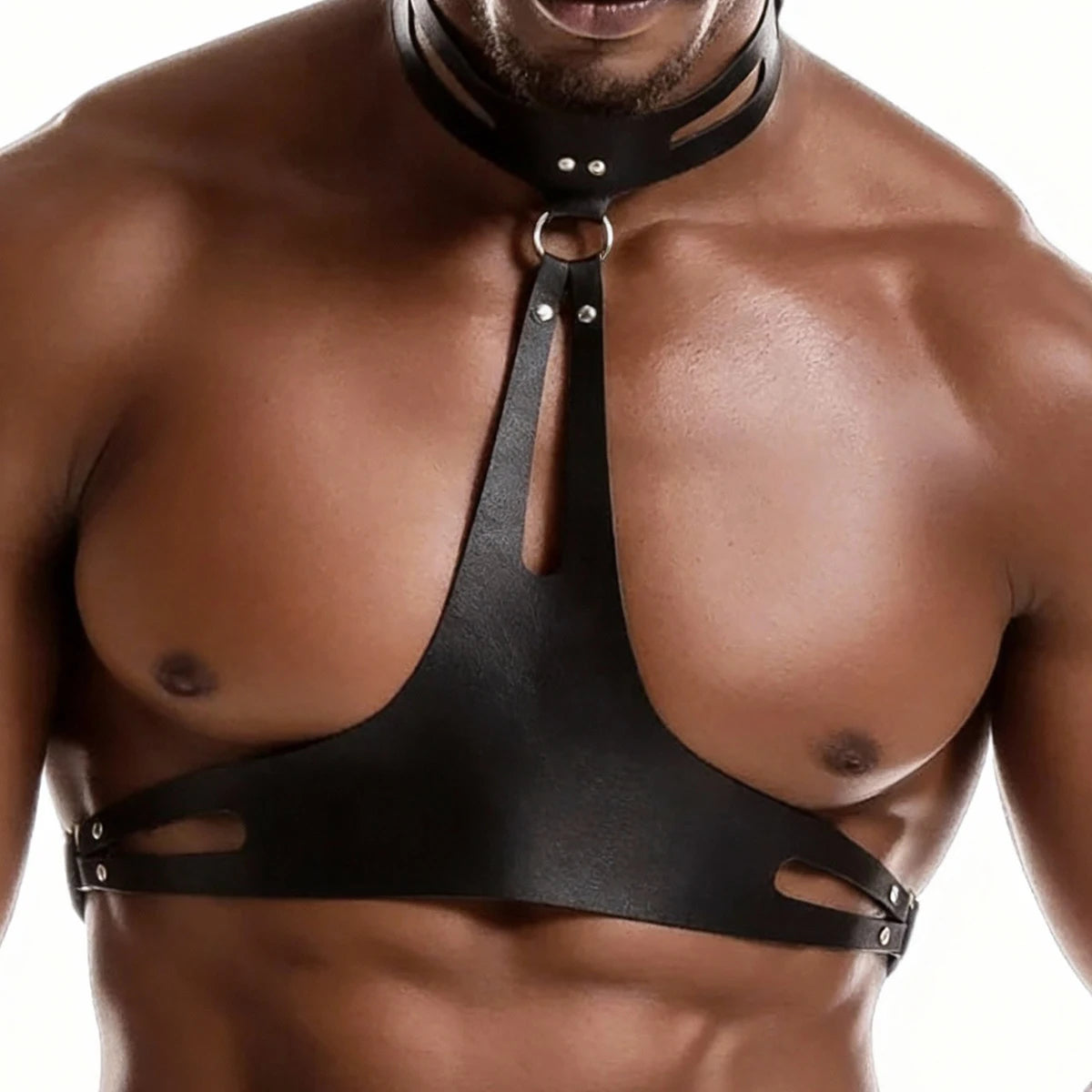 Men's Adjustable Leather Chest Harness, Gothic Punk Inspired Collar, Fashionable Clubwear, Erotic Costume Party